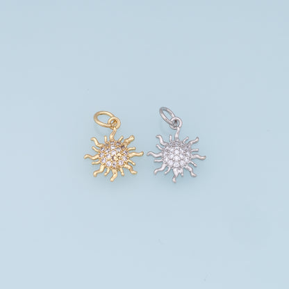 Gold CZ Sun Charms,18K Gold Filled Sun Pendant,celestial  Charm Bracelet Necklace for DIY Jewelry Making Supply