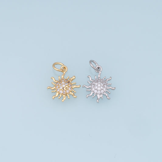 Gold CZ Sun Charms,18K Gold Filled Sun Pendant,celestial  Charm Bracelet Necklace for DIY Jewelry Making Supply