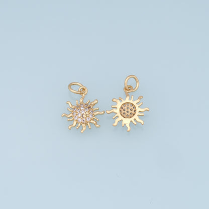 Gold CZ Sun Charms,18K Gold Filled Sun Pendant,celestial  Charm Bracelet Necklace for DIY Jewelry Making Supply