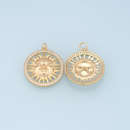 Gold CZ Sun Charms,18K Gold Filled Sun Pendant,celestial  Charm Bracelet Necklace for DIY Jewelry Making Supply