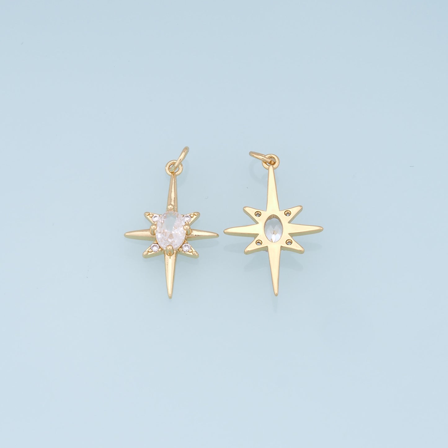 Gold Star Charms,18K Gold Filled Starburst Pendant,CZ North Star Charm Bracelet Necklace for DIY Jewelry Making Supply