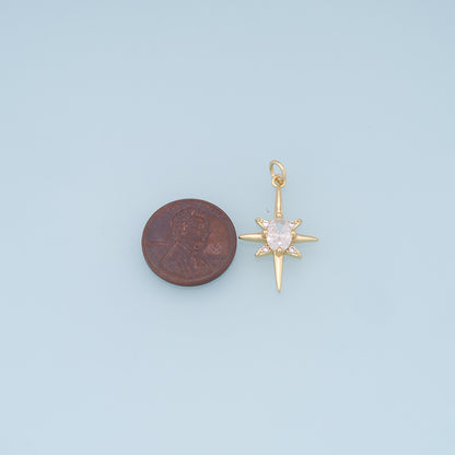 Gold Star Charms,18K Gold Filled Starburst Pendant,CZ North Star Charm Bracelet Necklace for DIY Jewelry Making Supply