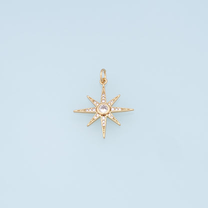 Gold Star Charms,18K Gold Filled Starburst Pendant,CZ North Star Charm Bracelet Necklace for DIY Jewelry Making Supply