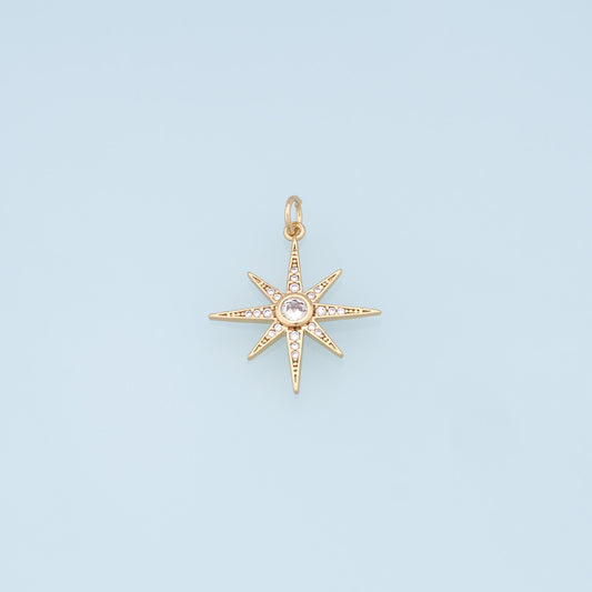Gold Star Charms,18K Gold Filled Starburst Pendant,CZ North Star Charm Bracelet Necklace for DIY Jewelry Making Supply