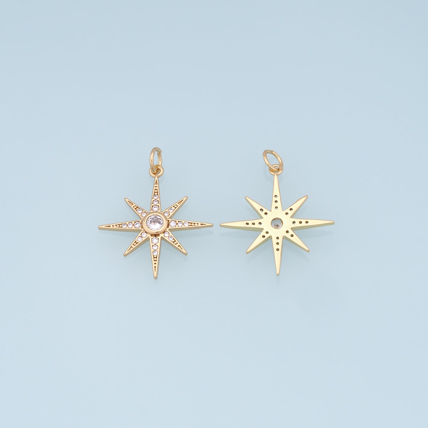 Gold Star Charms,18K Gold Filled Starburst Pendant,CZ North Star Charm Bracelet Necklace for DIY Jewelry Making Supply