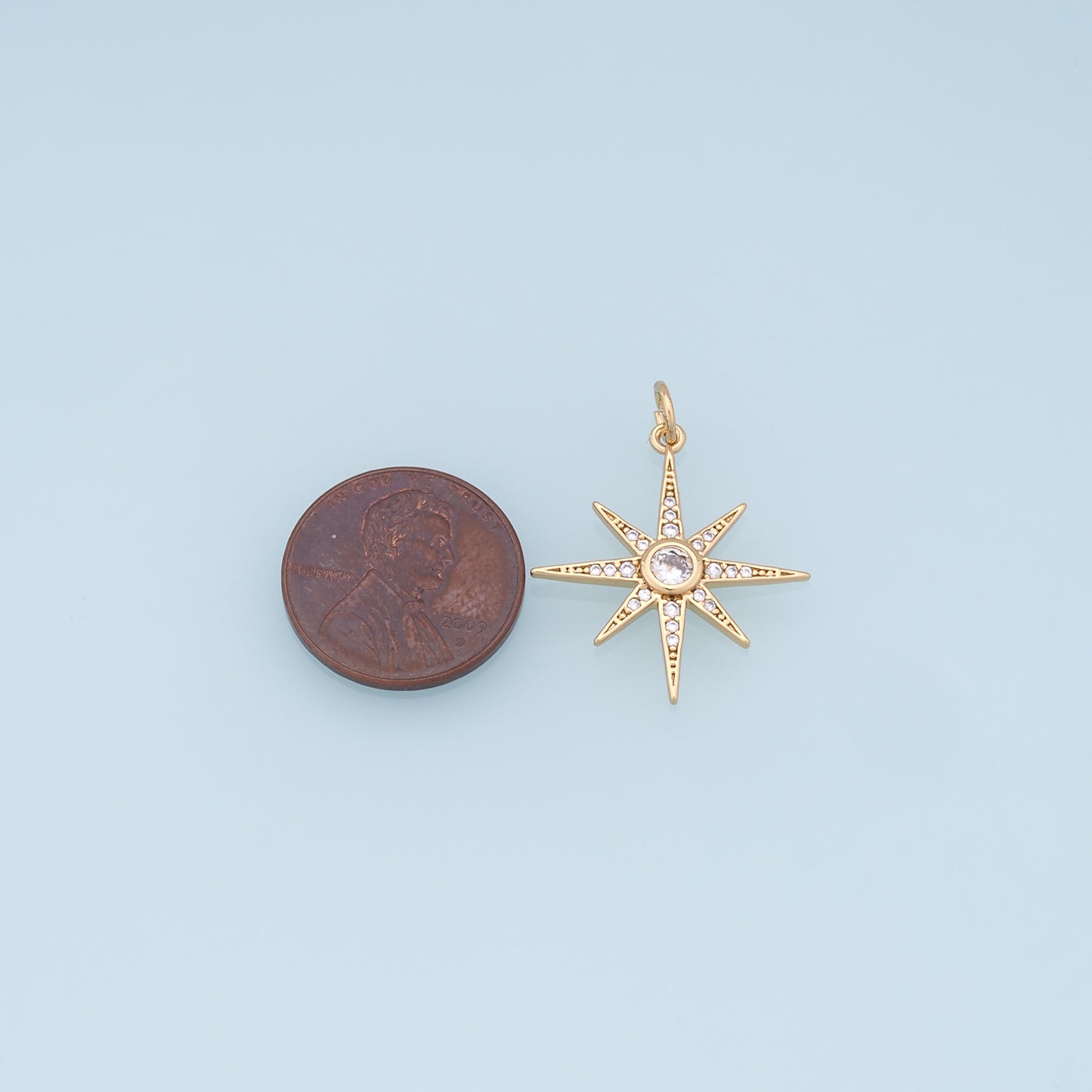 Gold Star Charms,18K Gold Filled Starburst Pendant,CZ North Star Charm Bracelet Necklace for DIY Jewelry Making Supply