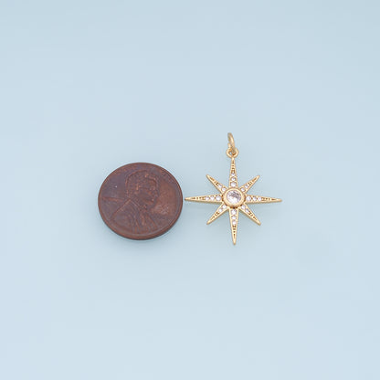 Gold Star Charms,18K Gold Filled Starburst Pendant,CZ North Star Charm Bracelet Necklace for DIY Jewelry Making Supply