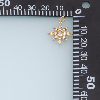 Gold Star Charms,18K Gold Filled Starburst Pendant,CZ North Star Charm Bracelet Necklace for DIY Jewelry Making Supply