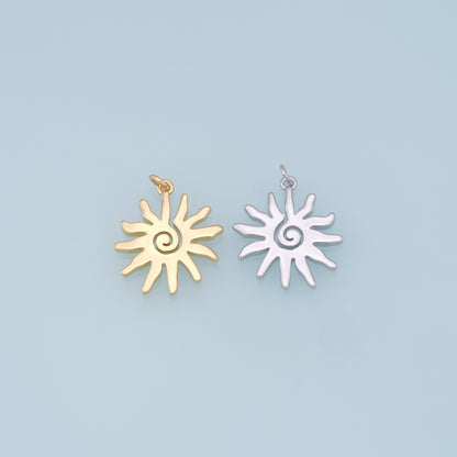 Gold Sun Charms,18K Gold Filled Sun Pendant,celestial  Charm Bracelet Necklace for DIY Jewelry Making Supply