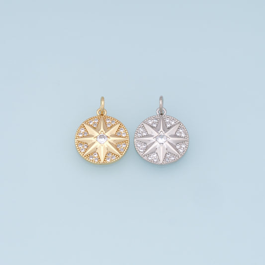 Gold Star Charms,18K Gold Filled Starburst Pendant,CZ North Star Charm Bracelet Necklace for DIY Jewelry Making Supply