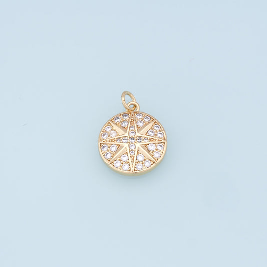 Gold Star Charms,18K Gold Filled Starburst Pendant,CZ North Star Charm Bracelet Necklace for DIY Jewelry Making Supply