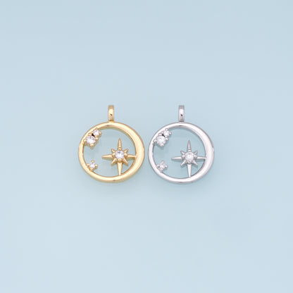 Gold Star Charms,18K Gold Filled Starburst Pendant,CZ North Star Charm Bracelet Necklace for DIY Jewelry Making Supply