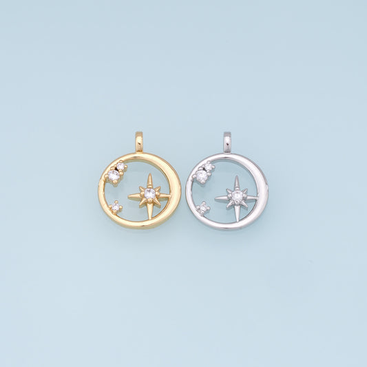 Gold Star Charms,18K Gold Filled Starburst Pendant,CZ North Star Charm Bracelet Necklace for DIY Jewelry Making Supply