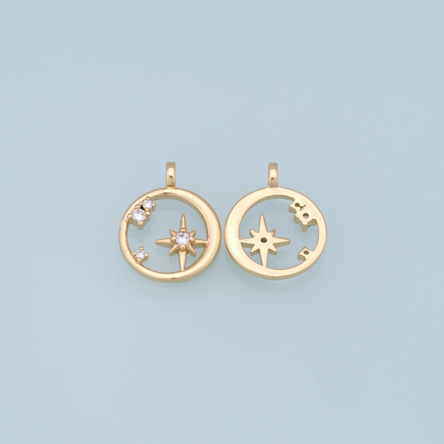 Gold Star Charms,18K Gold Filled Starburst Pendant,CZ North Star Charm Bracelet Necklace for DIY Jewelry Making Supply