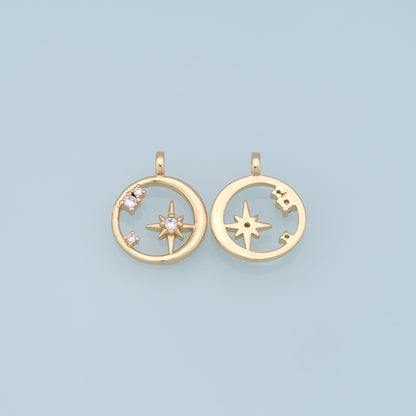 Gold Star Charms,18K Gold Filled Starburst Pendant,CZ North Star Charm Bracelet Necklace for DIY Jewelry Making Supply