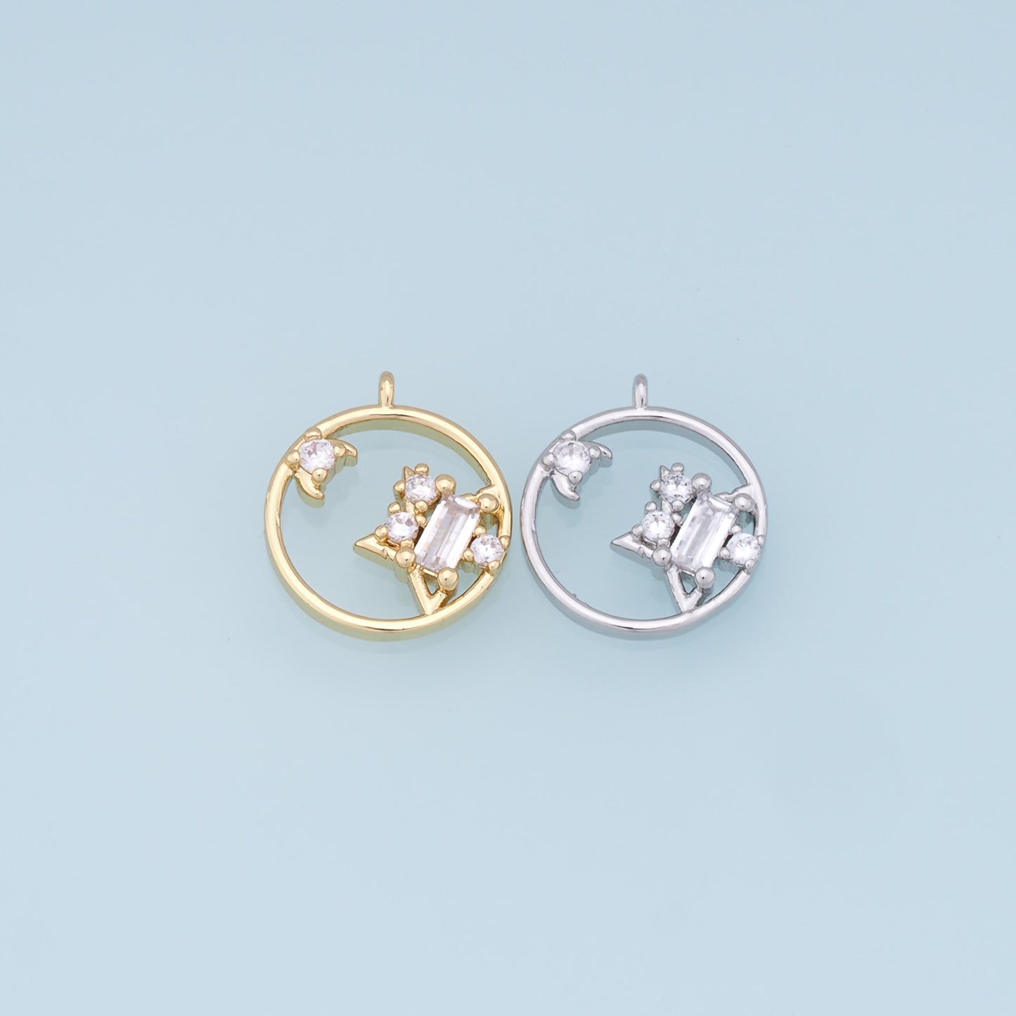 Gold Moon Star Charms,18K Gold Filled CZ Sun Pendant,Celestial Charm Bracelet Necklace for DIY Jewelry Making Supply