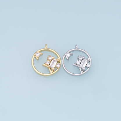 Gold Moon Star Charms,18K Gold Filled CZ Sun Pendant,Celestial Charm Bracelet Necklace for DIY Jewelry Making Supply