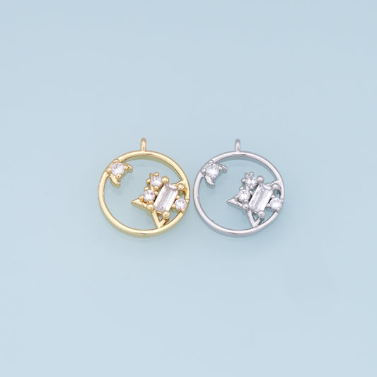 Gold Moon Star Charms,18K Gold Filled CZ Sun Pendant,Celestial Charm Bracelet Necklace for DIY Jewelry Making Supply