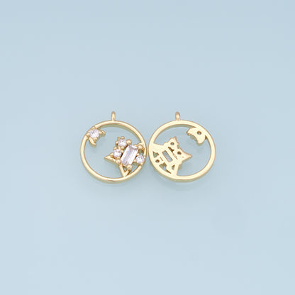 Gold Moon Star Charms,18K Gold Filled CZ Sun Pendant,Celestial Charm Bracelet Necklace for DIY Jewelry Making Supply