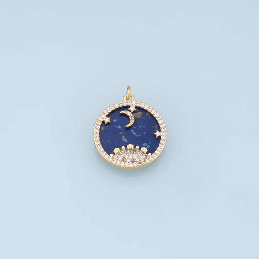 Gold Moon Star Charms,18K Gold Filled CZ Sun Pendant,Celestial Charm Bracelet Necklace for DIY Jewelry Making Supply