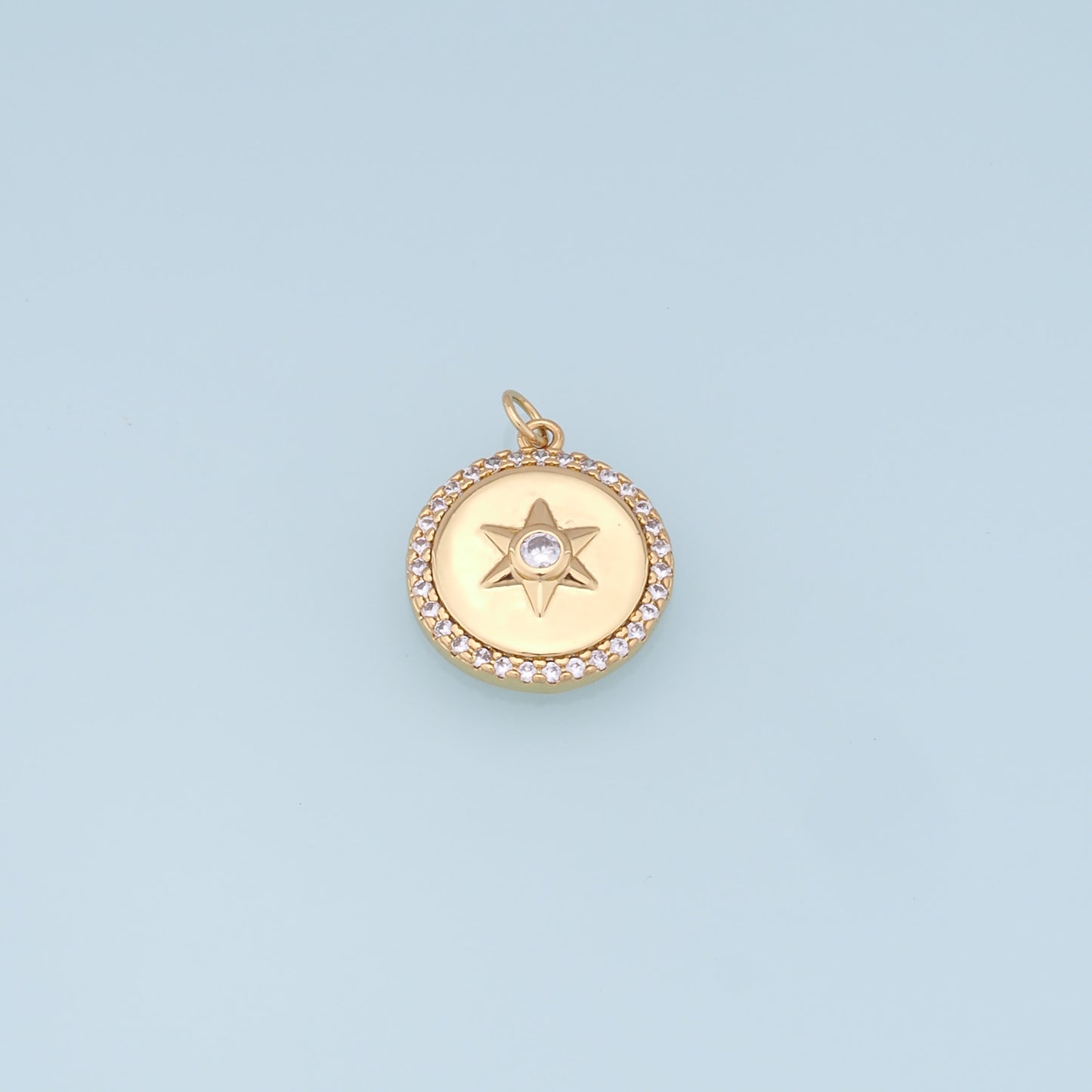 Gold Star Charms,18K Gold Filled Starburst Pendant,CZ North Star Charm Bracelet Necklace for DIY Jewelry Making Supply