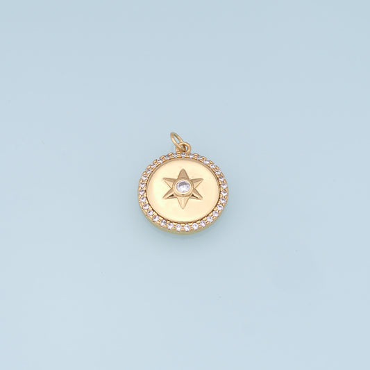Gold Star Charms,18K Gold Filled Starburst Pendant,CZ North Star Charm Bracelet Necklace for DIY Jewelry Making Supply
