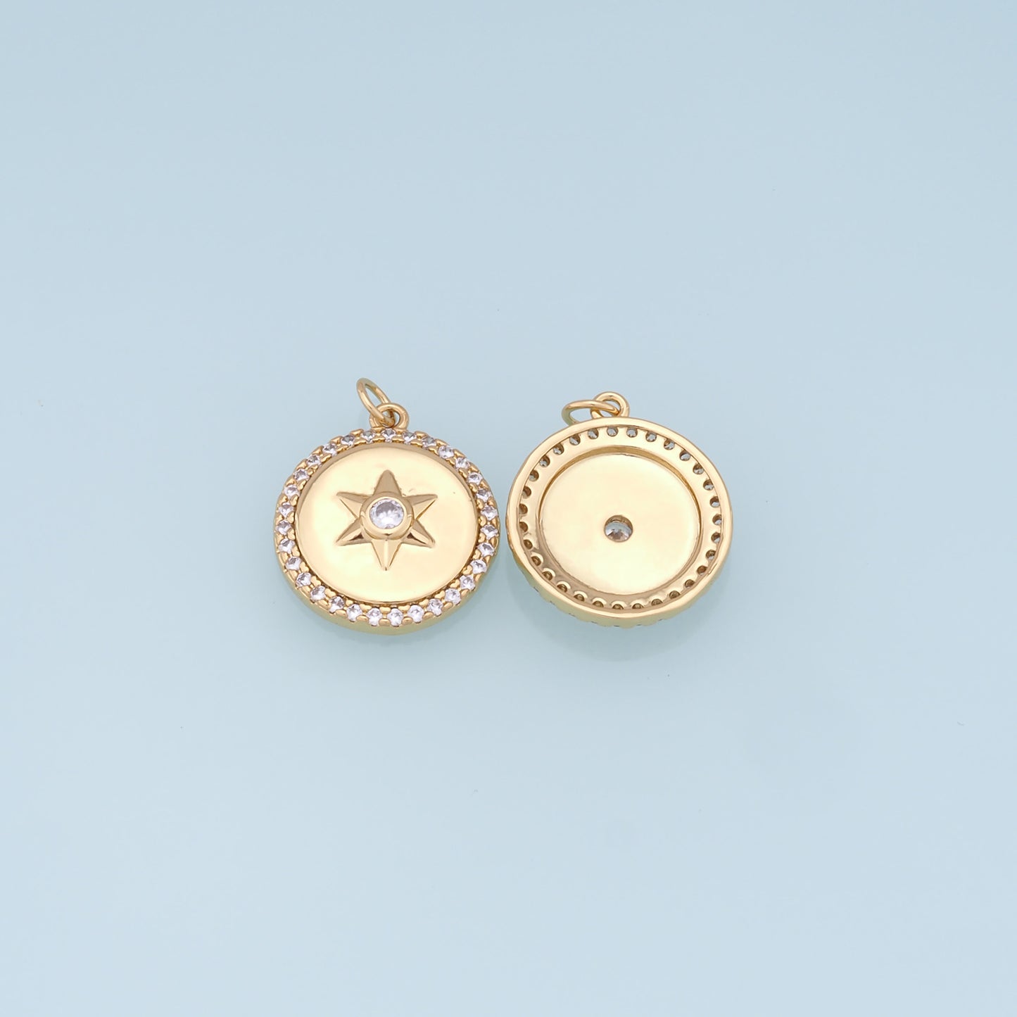 Gold Star Charms,18K Gold Filled Starburst Pendant,CZ North Star Charm Bracelet Necklace for DIY Jewelry Making Supply