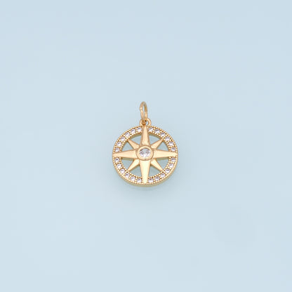 Gold Star Charms,18K Gold Filled Starburst Pendant,CZ North Star Charm Bracelet Necklace for DIY Jewelry Making Supply
