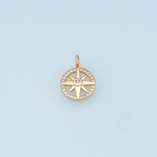 Gold Star Charms,18K Gold Filled Starburst Pendant,CZ North Star Charm Bracelet Necklace for DIY Jewelry Making Supply