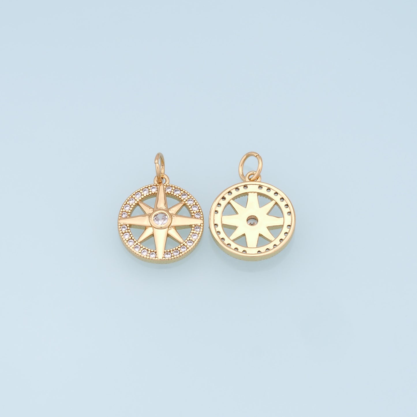 Gold Star Charms,18K Gold Filled Starburst Pendant,CZ North Star Charm Bracelet Necklace for DIY Jewelry Making Supply