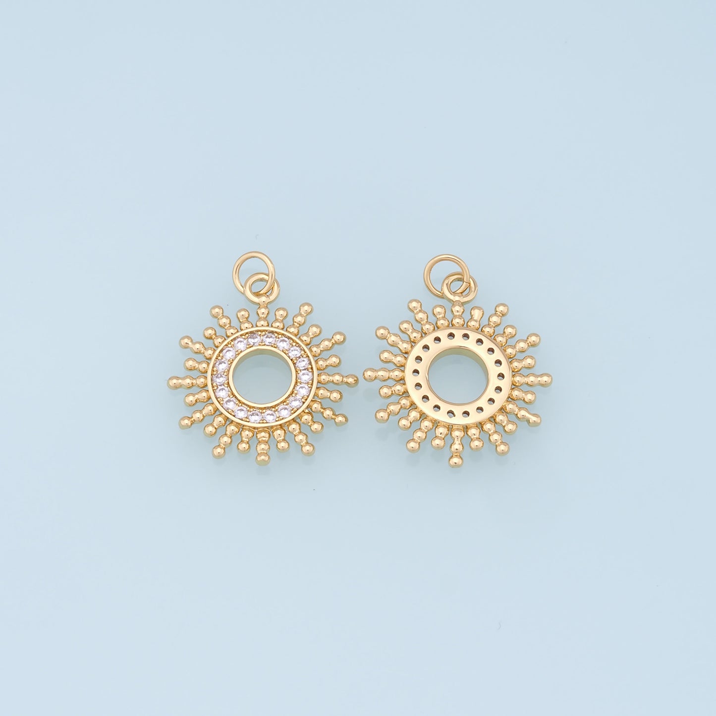 Gold CZ Sun Charms,18K Gold Filled Sun Pendant,celestial  Charm Bracelet Necklace for DIY Jewelry Making Supply