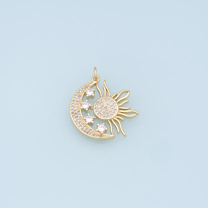 Gold Moon Star Charms,18K Gold Filled CZ Sun Pendant,Celestial Charm Bracelet Necklace for DIY Jewelry Making Supply