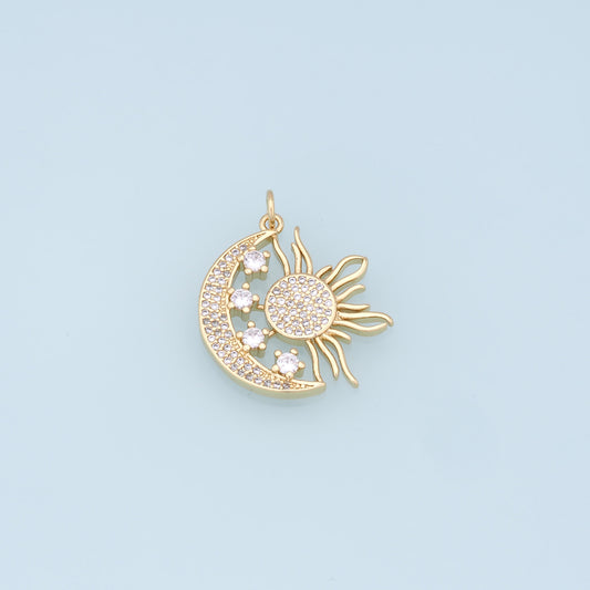 Gold Moon Star Charms,18K Gold Filled CZ Sun Pendant,Celestial Charm Bracelet Necklace for DIY Jewelry Making Supply