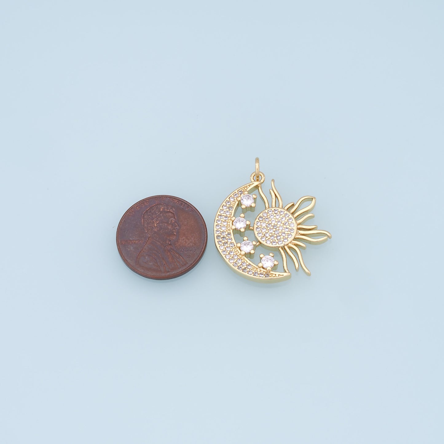 Gold Moon Star Charms,18K Gold Filled CZ Sun Pendant,Celestial Charm Bracelet Necklace for DIY Jewelry Making Supply