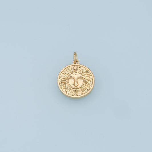 Gold Sun Charms,18K Gold Filled Round Pendant,Celestial Charm Bracelet Necklace for DIY Jewelry Making Supply