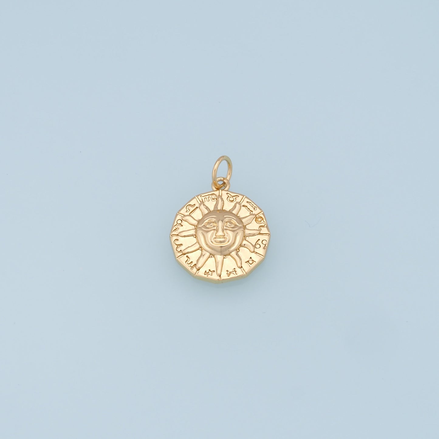 Gold Sun Charms,18K Gold Filled Round Pendant,Celestial Charm Bracelet Necklace for DIY Jewelry Making Supply