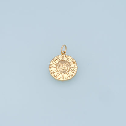 Gold Sun Charms,18K Gold Filled Round Pendant,Celestial Charm Bracelet Necklace for DIY Jewelry Making Supply