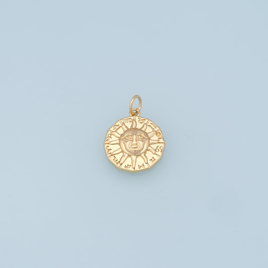 Gold Sun Charms,18K Gold Filled Round Pendant,Celestial Charm Bracelet Necklace for DIY Jewelry Making Supply