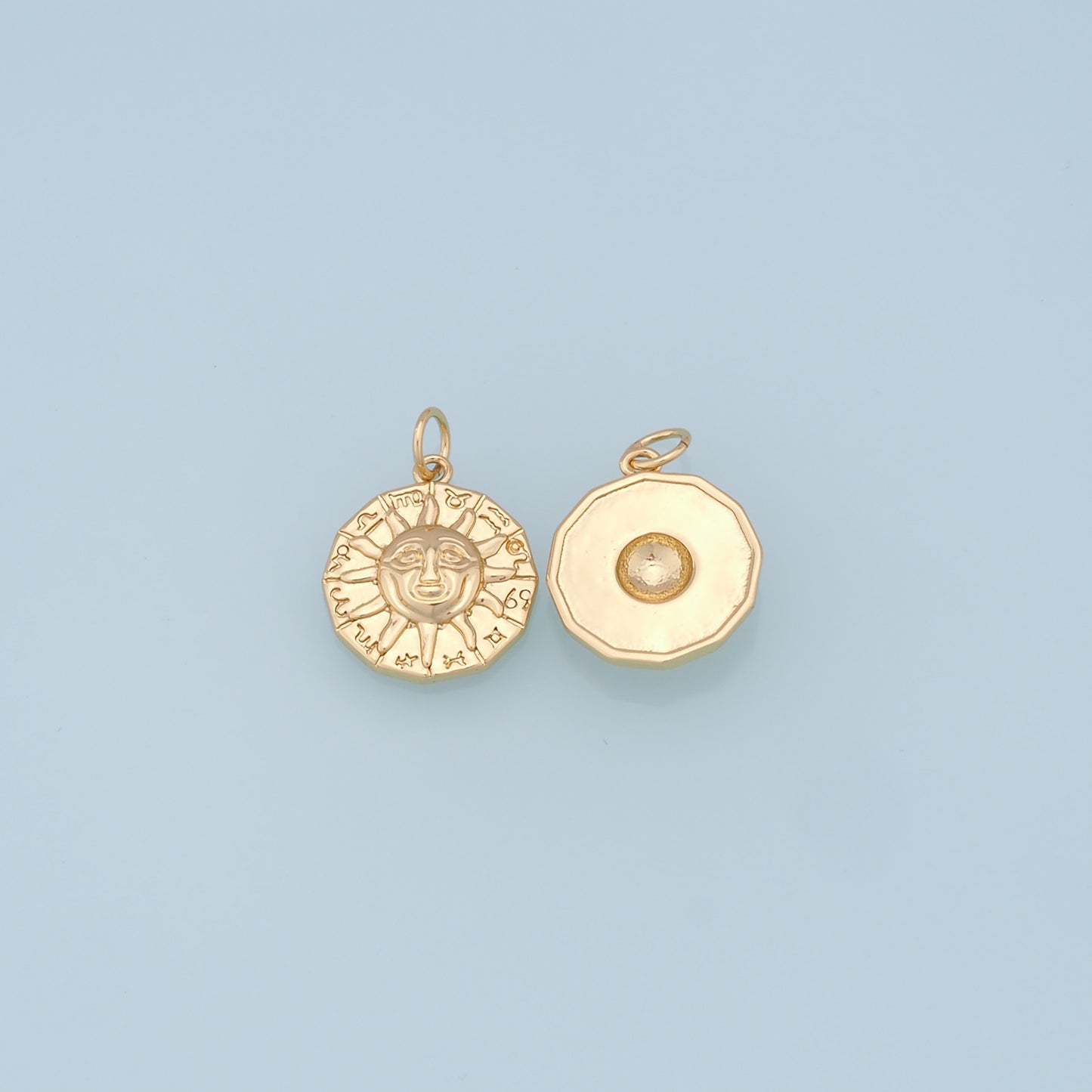 Gold Sun Charms,18K Gold Filled Round Pendant,Celestial Charm Bracelet Necklace for DIY Jewelry Making Supply