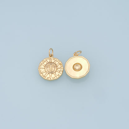 Gold Sun Charms,18K Gold Filled Round Pendant,Celestial Charm Bracelet Necklace for DIY Jewelry Making Supply