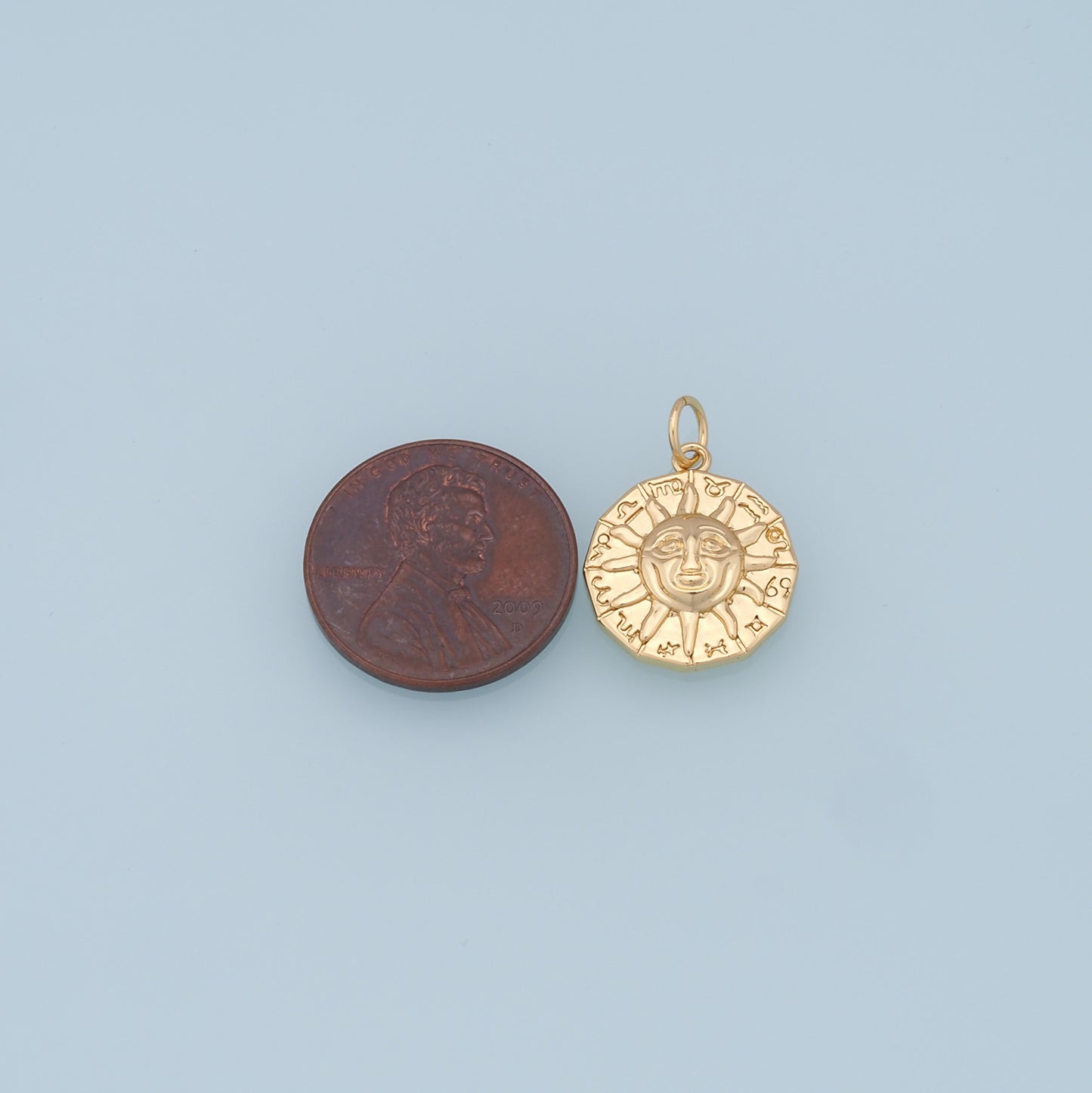 Gold Sun Charms,18K Gold Filled Round Pendant,Celestial Charm Bracelet Necklace for DIY Jewelry Making Supply