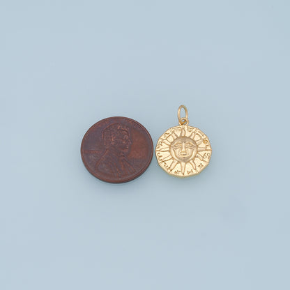 Gold Sun Charms,18K Gold Filled Round Pendant,Celestial Charm Bracelet Necklace for DIY Jewelry Making Supply