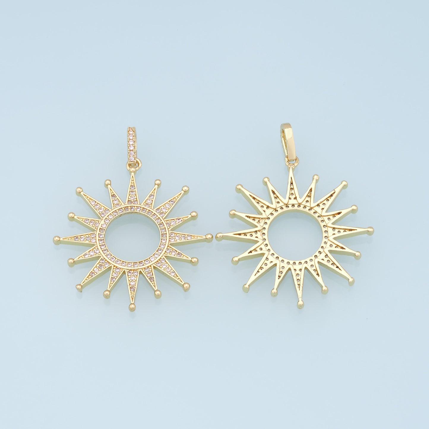 Gold CZ Sun Charms,18K Gold Filled Sun Pendant,celestial  Charm Bracelet Necklace for DIY Jewelry Making Supply