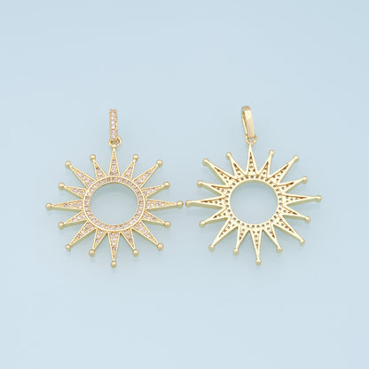 Gold CZ Sun Charms,18K Gold Filled Sun Pendant,celestial  Charm Bracelet Necklace for DIY Jewelry Making Supply