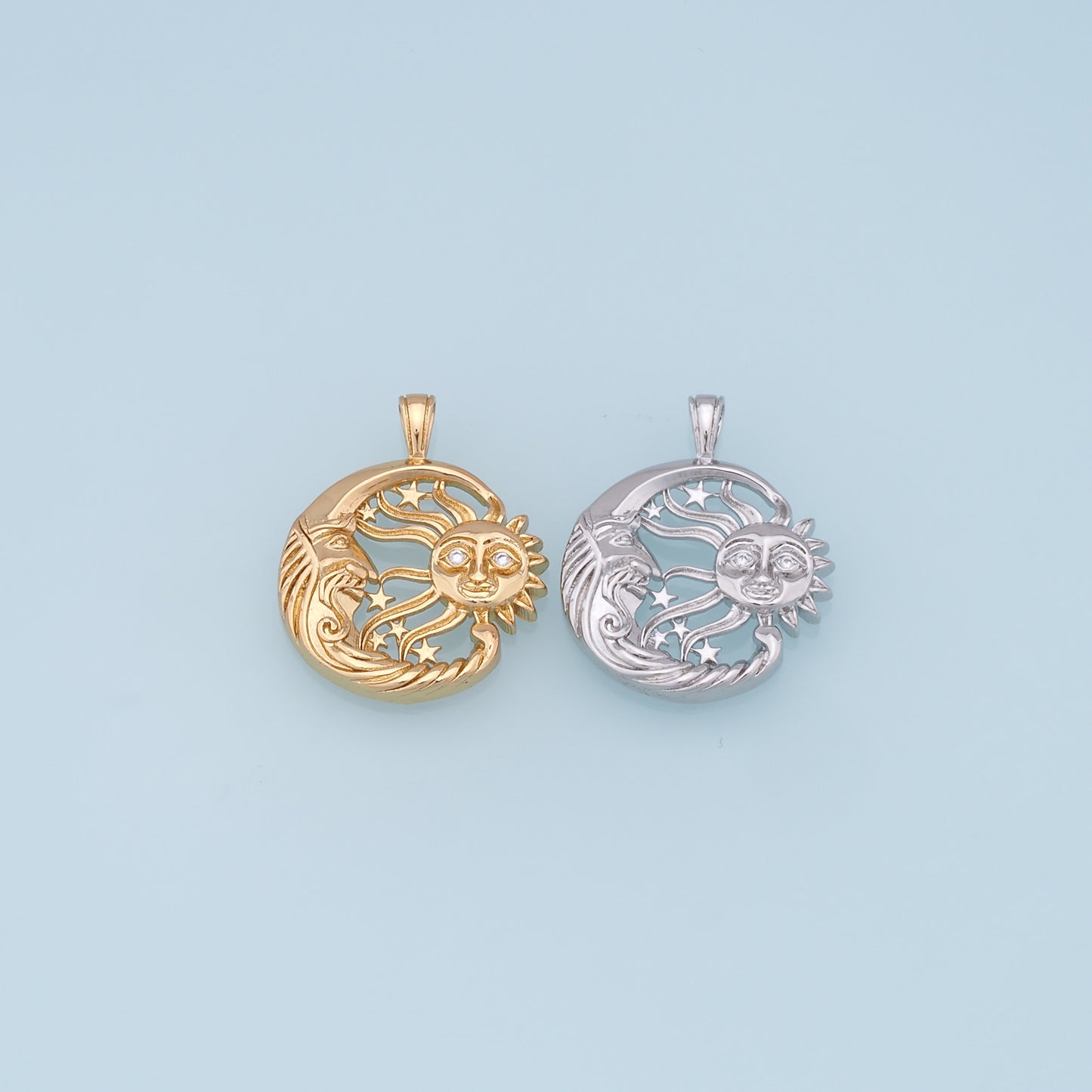 Gold Moon Sun Charms,18K Gold Filled Sun Pendant,Celestial Charm Bracelet Necklace for DIY Jewelry Making Supply