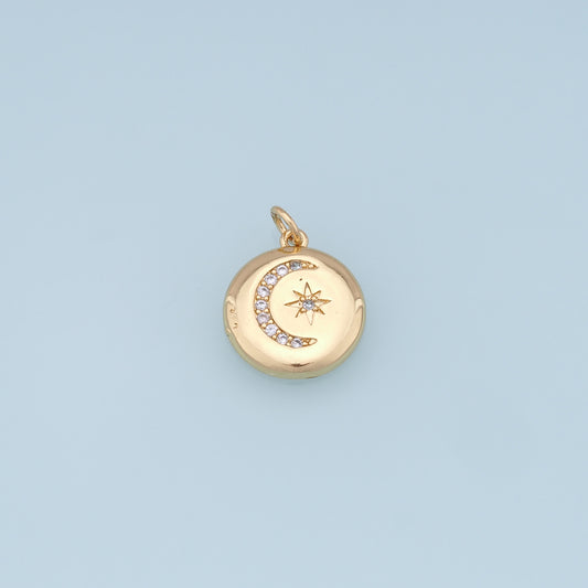 Gold Moon Star Charms,18K Gold Filled CZ Sun Pendant,Celestial Charm Bracelet Necklace for DIY Jewelry Making Supply