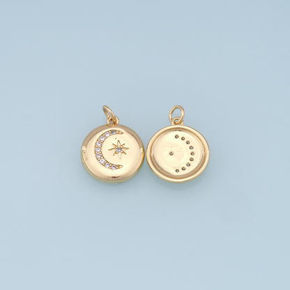 Gold Moon Star Charms,18K Gold Filled CZ Sun Pendant,Celestial Charm Bracelet Necklace for DIY Jewelry Making Supply