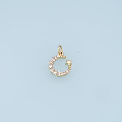 Gold Moon Star Charms,18K Gold Filled CZ Star Pendant,Celestial Charm Bracelet Necklace for DIY Jewelry Making Supply