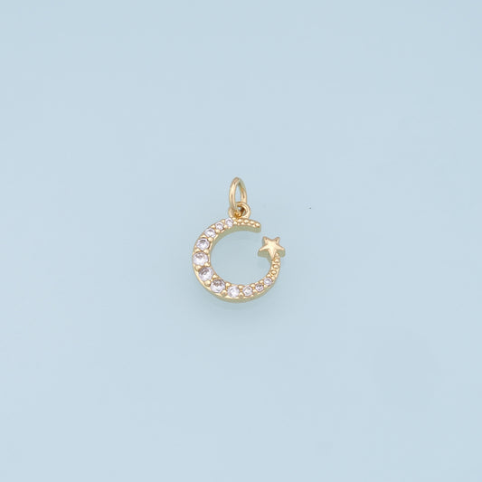 Gold Moon Star Charms,18K Gold Filled CZ Star Pendant,Celestial Charm Bracelet Necklace for DIY Jewelry Making Supply