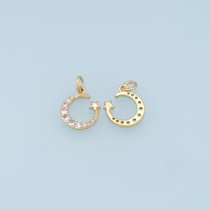 Gold Moon Star Charms,18K Gold Filled CZ Star Pendant,Celestial Charm Bracelet Necklace for DIY Jewelry Making Supply